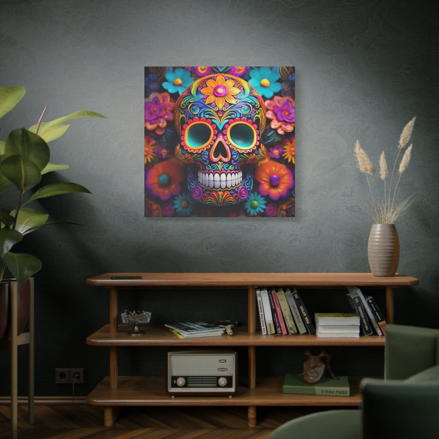 Sugar Skull Frameless Canvas Wall Art Sizes 10”x10” – 36”x36”
