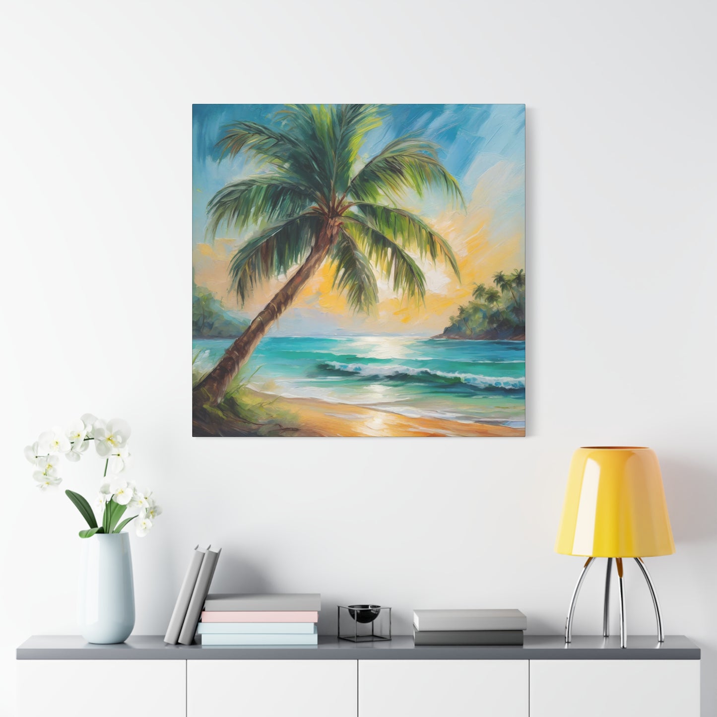 Palm Tree Frameless Canvas Wall Art Sizes 10”x10” – 36”x36”