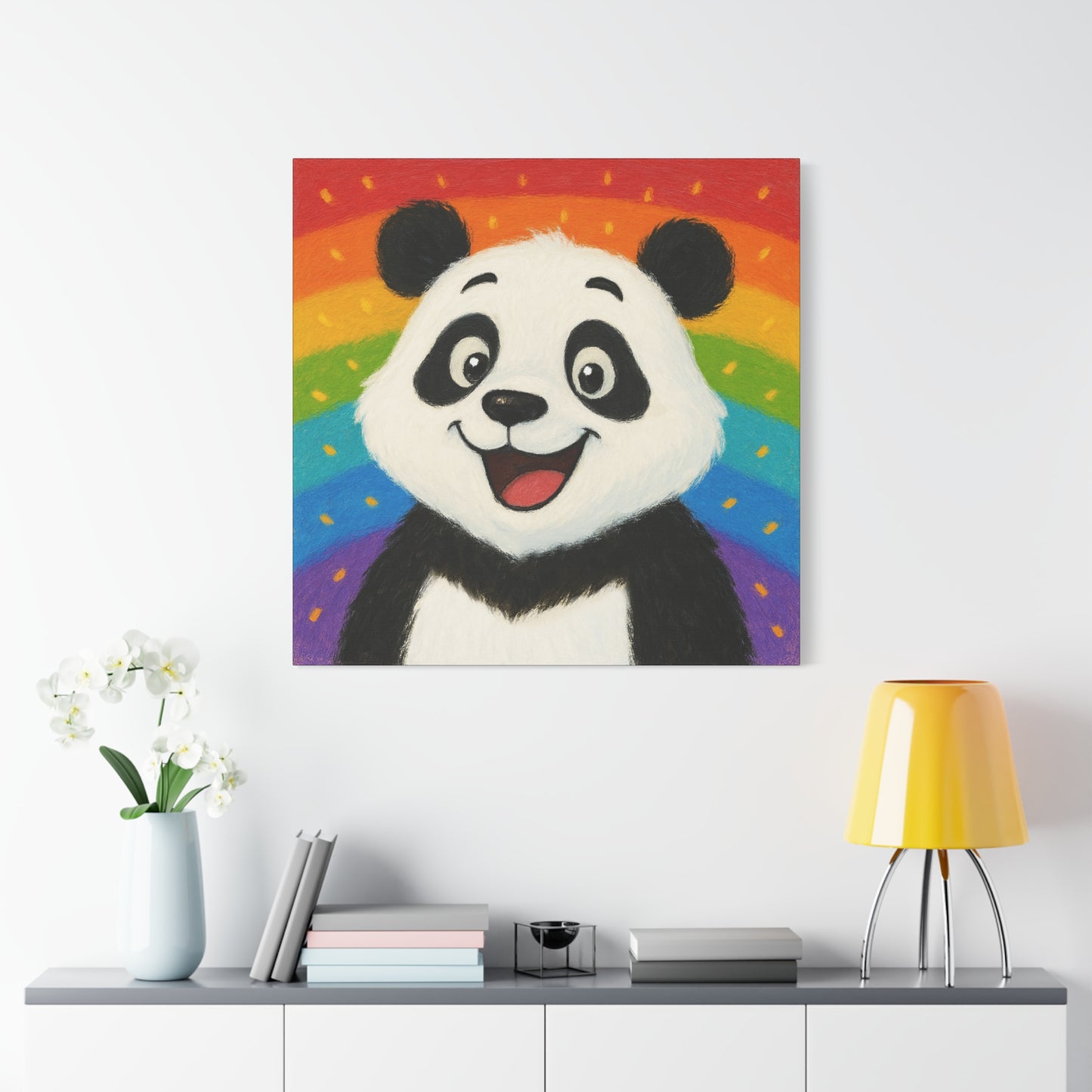 Rainbow Panda Frameless Canvas Wall Art Sizes 10”x10” – 36”x36”
