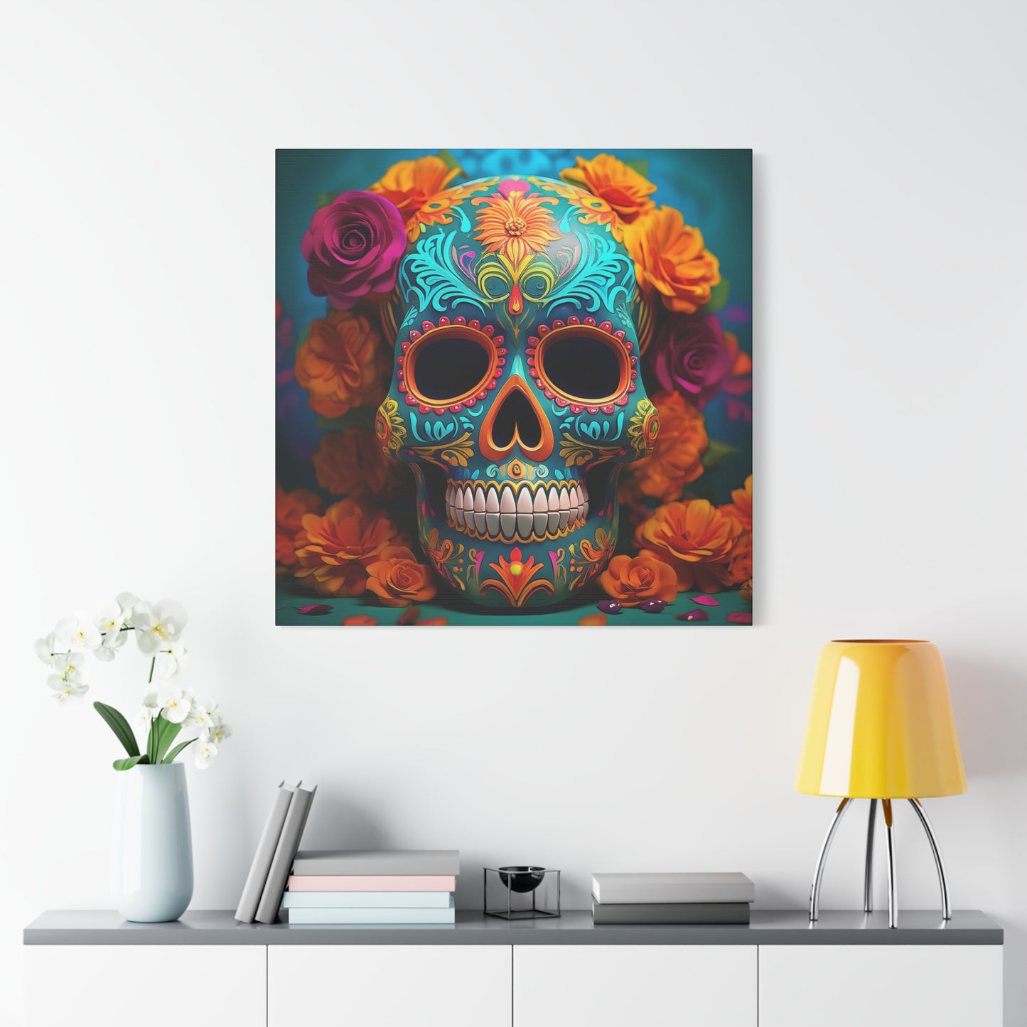 Sugar Skull Frameless Canvas Wall Art Sizes 10”x10” – 36”x36”