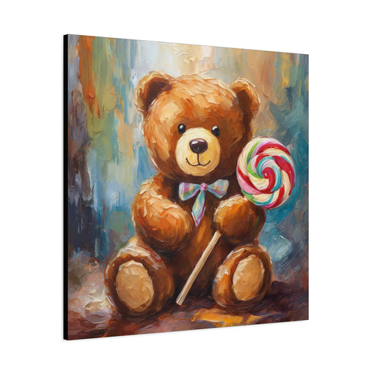 Teddy Bear Lollipop Frameless Canvas Wall Art Sizes 10”x10” – 36”x36”