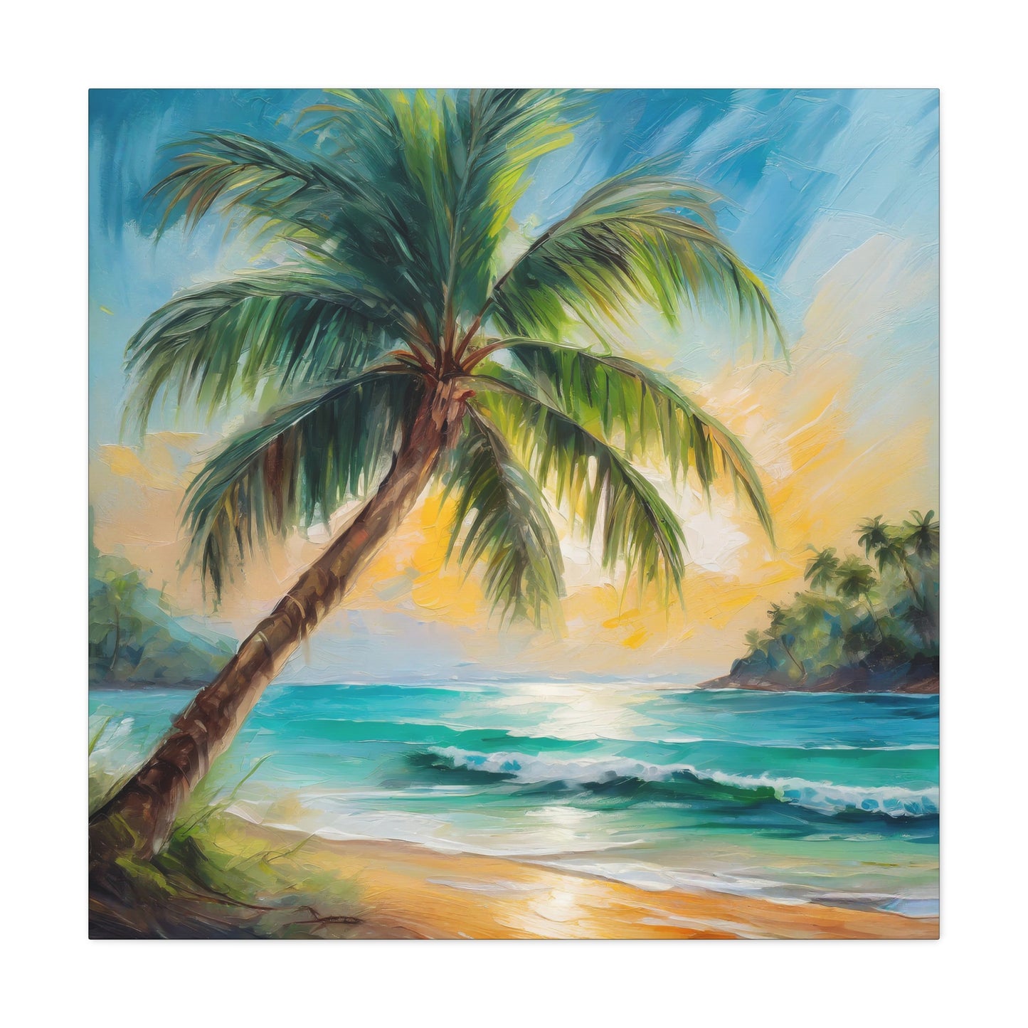 Palm Tree Frameless Canvas Wall Art Sizes 10”x10” – 36”x36”