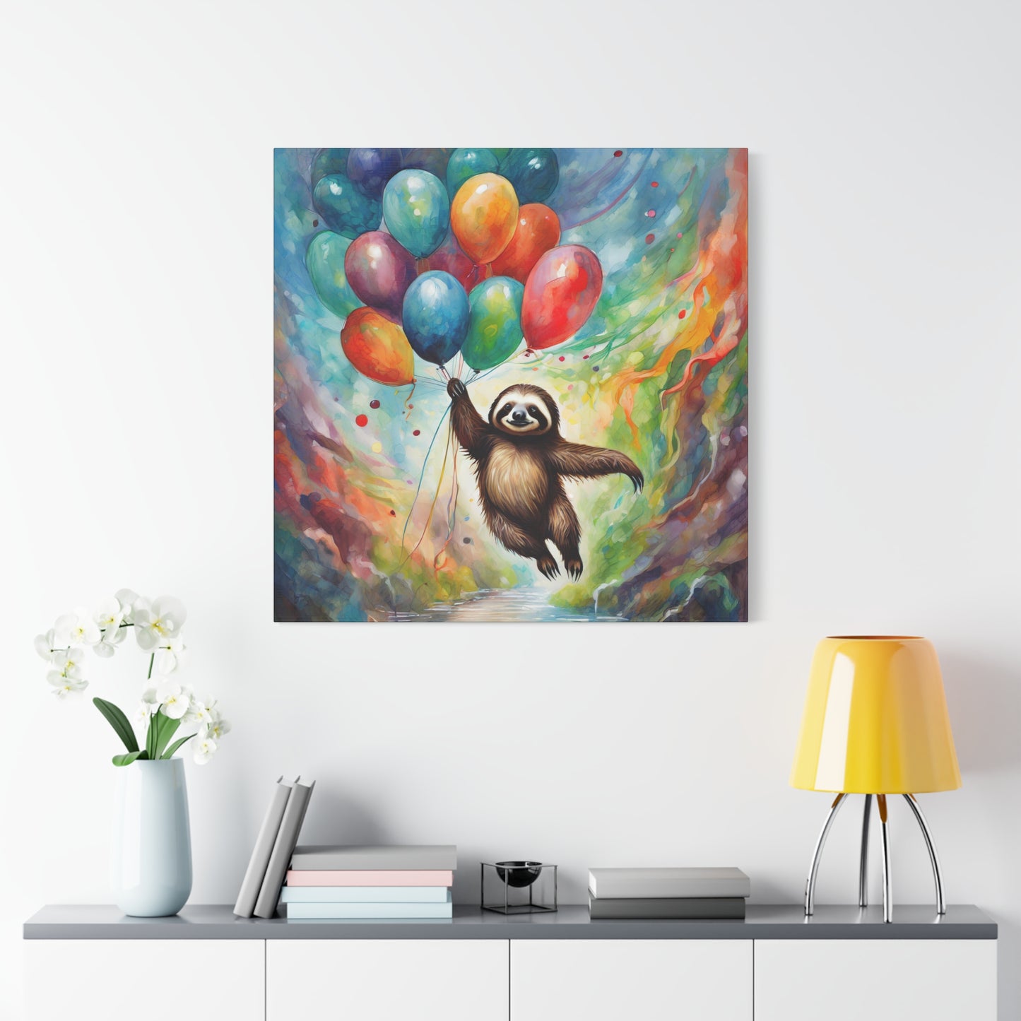 Balloon Sloth Frameless Canvas Wall Art Sizes 10”x10” – 36”x36”