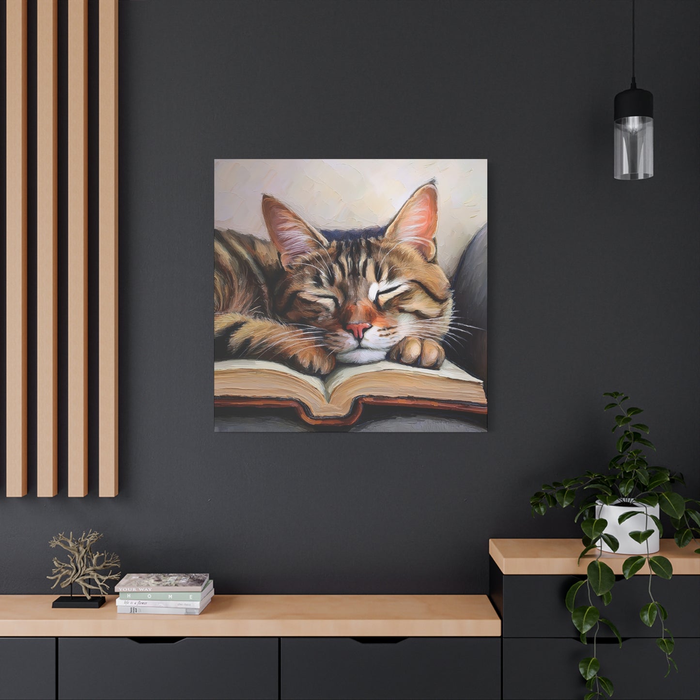 Tabby Cat Book Frameless Canvas Wall Art Sizes 10”x10” – 36”x36”