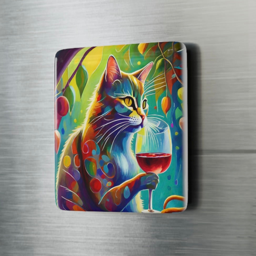 Cat Wine Ceramic Tile Magnet