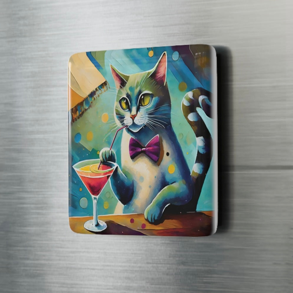 Martini Cat Ceramic Tile Magnet