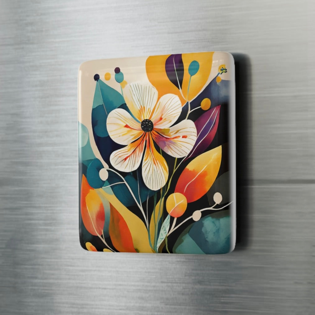 4 DESIGNS! Mid Century Modern Flower Ceramic Tile Magnet