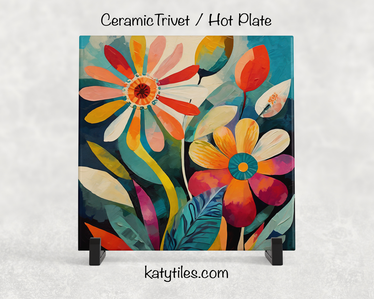 7 Designs! Mid-Century Modern Flower Ceramic Tile Trivet/Coaster – 6x6 Handmade Retro Kitchen Decor, MCM Floral Gift, Made in USA