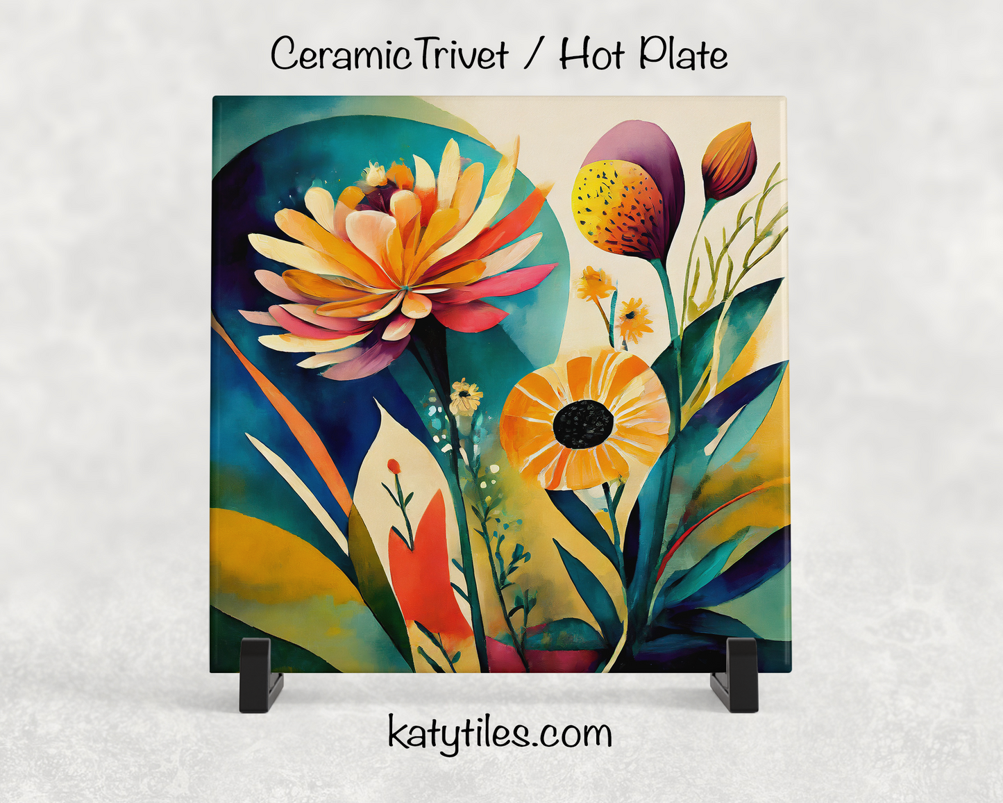 7 Designs! Mid-Century Modern Flower Ceramic Tile Trivet/Coaster – 6x6 Handmade Retro Kitchen Decor, MCM Floral Gift, Made in USA