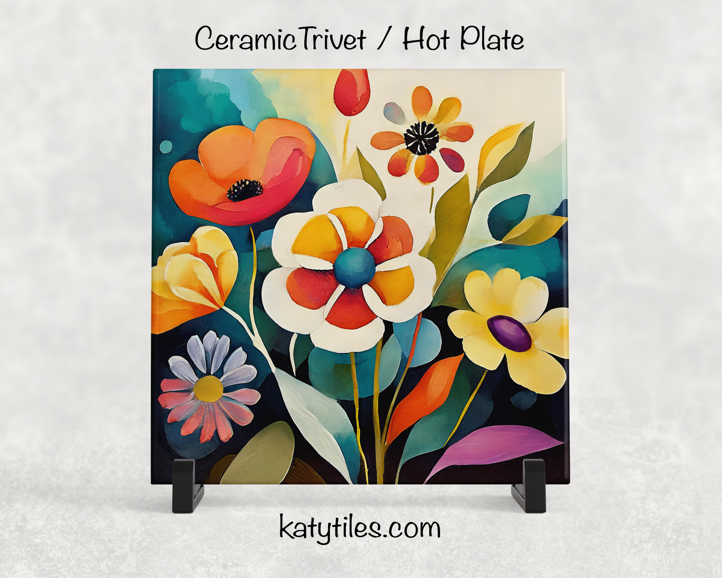 7 Designs! Mid-Century Modern Flower Ceramic Tile Trivet/Coaster – 6x6 Handmade Retro Kitchen Decor, MCM Floral Gift, Made in USA