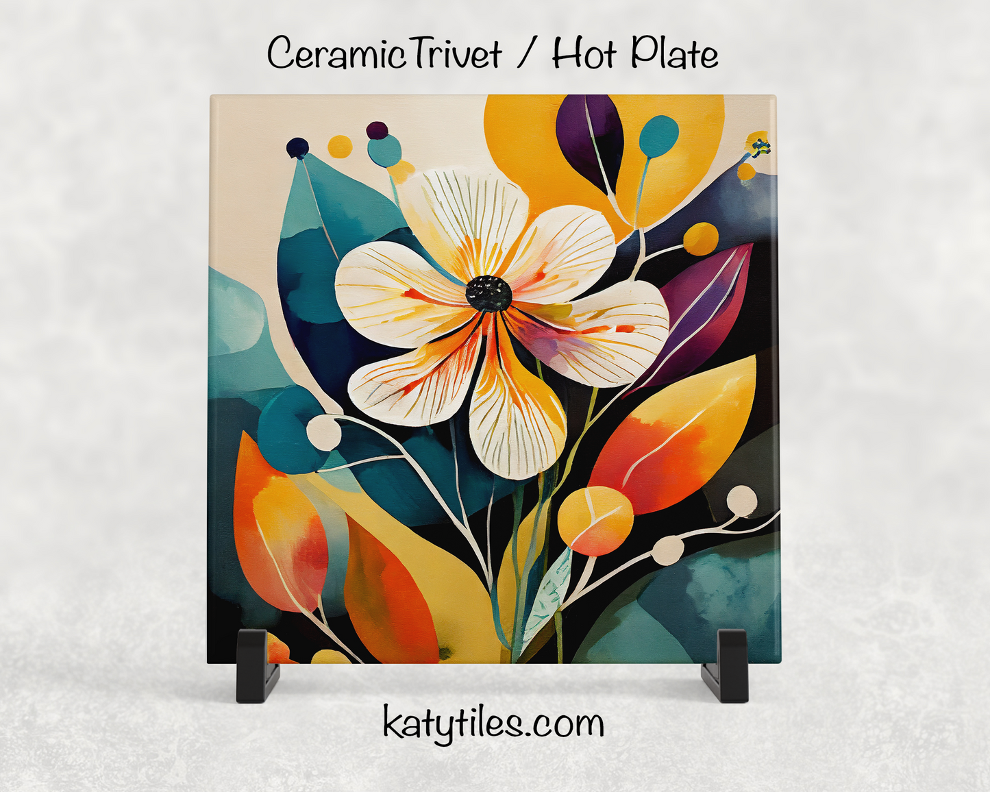 7 Designs! Mid-Century Modern Flower Ceramic Tile Trivet/Coaster – 6x6 Handmade Retro Kitchen Decor, MCM Floral Gift, Made in USA