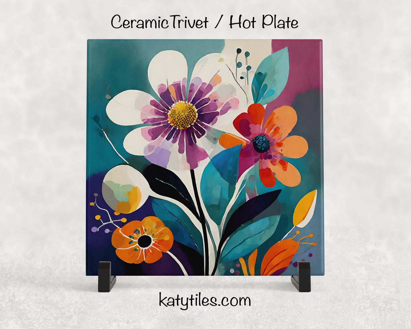 7 Designs! Mid-Century Modern Flower Ceramic Tile Trivet/Coaster – 6x6 Handmade Retro Kitchen Decor, MCM Floral Gift, Made in USA