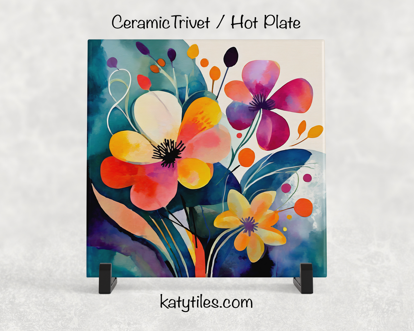 7 Designs! Mid-Century Modern Flower Ceramic Tile Trivet/Coaster – 6x6 Handmade Retro Kitchen Decor, MCM Floral Gift, Made in USA