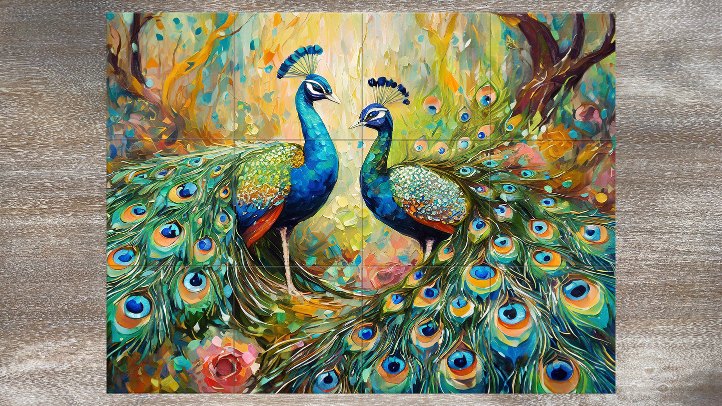 Peacock Love Mosaic Tile Wall Art - 24"x18" - Unlimited Edition