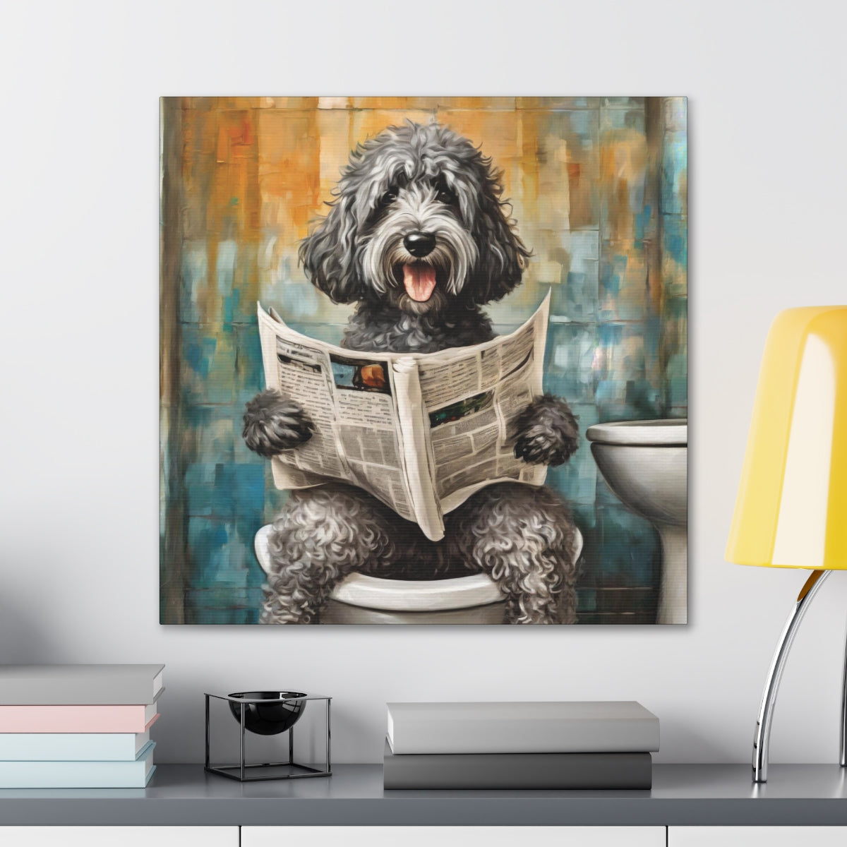 8 Designs! Frameless Canvas Print, Poopin' Doodle, 30x30, 24x24, 20x20, 16x16, Bathroom Picture, Bathroom Art, Gift for Dog Lovers, Dog Art