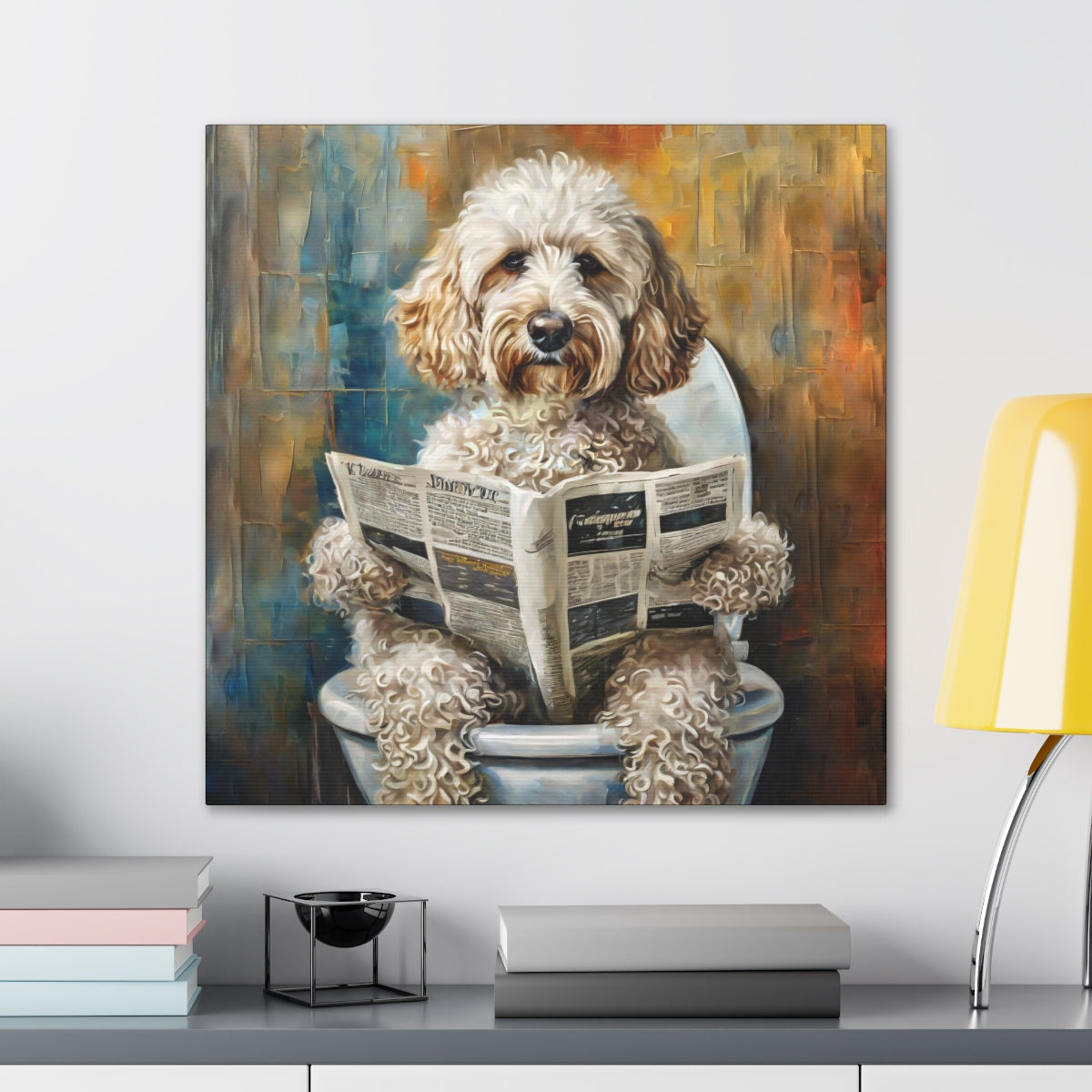 8 Designs! Frameless Canvas Print, Poopin' Doodle, 30x30, 24x24, 20x20, 16x16, Bathroom Picture, Bathroom Art, Gift for Dog Lovers, Dog Art