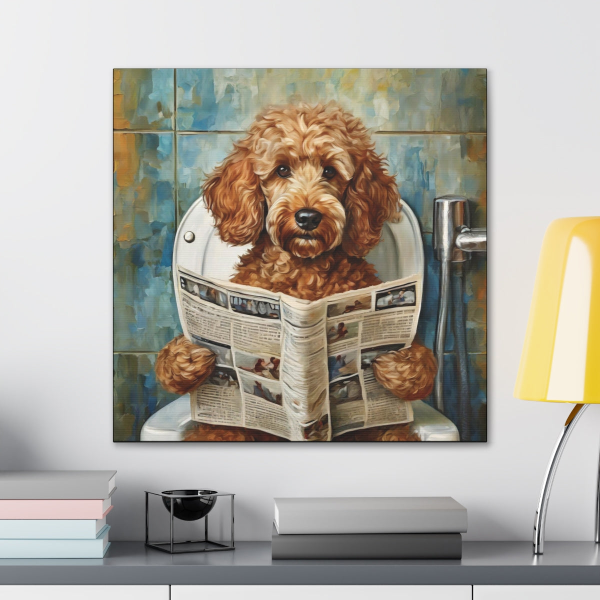 8 Designs! Frameless Canvas Print, Poopin' Doodle, 30x30, 24x24, 20x20, 16x16, Bathroom Picture, Bathroom Art, Gift for Dog Lovers, Dog Art