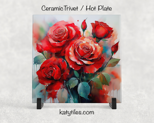 22 Designs! Roses - Yellow, Pink, White & Red - Ceramic Tile Trivet/Coaster – 6x6 Handmade Floral Kitchen Decor, Elegant Botanical Gift