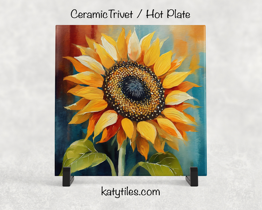 Sunflower Trivet for Hot Dishes, Hot Plate Coaster Tile Art, Custom Pot Holder, Gift for Sunflower lovers, flower decor