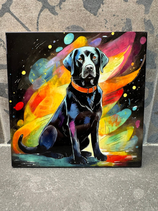 Black Lab Trivet. Black Labrador Retriever Trivet. Hot Plate. 6"x6" Trivet. Black Lab Coaster. Black Lab Decor. Black Lab Art.