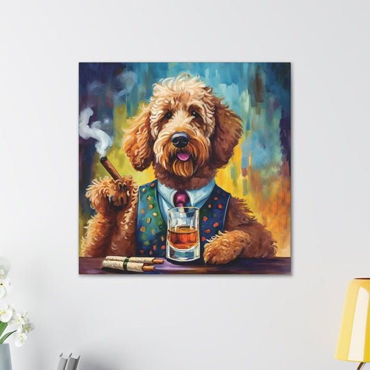 Scotch and Cigar Goldendoodle Canvas Print Wall Art, 30x30 and 20x20, Goldendoodle Gifts, Goldendoodle Art