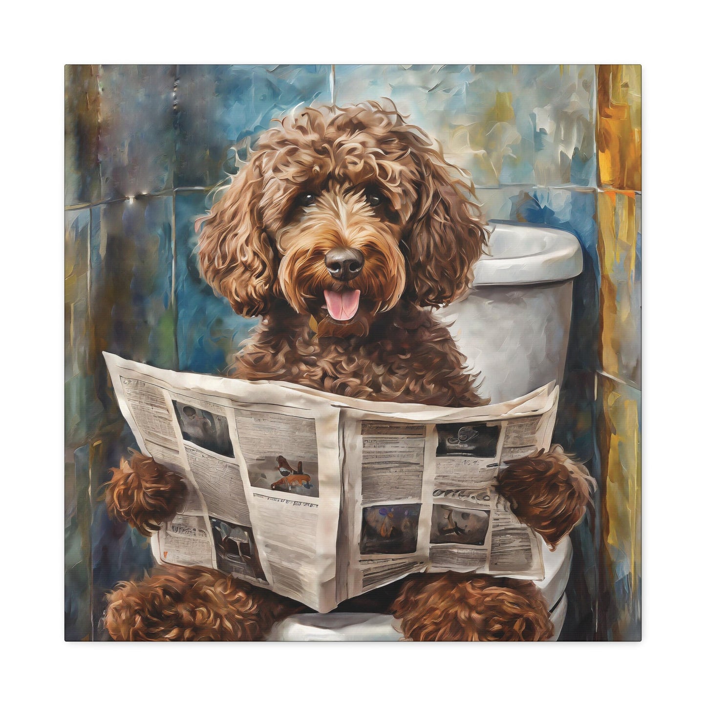 Frameless Canvas Print, Poopin' Doodle, 30x30, 24x24, 20x20, 16x16, Bathroom Picture, Bathroom Art, Gift for Dog Lovers, Dog Art