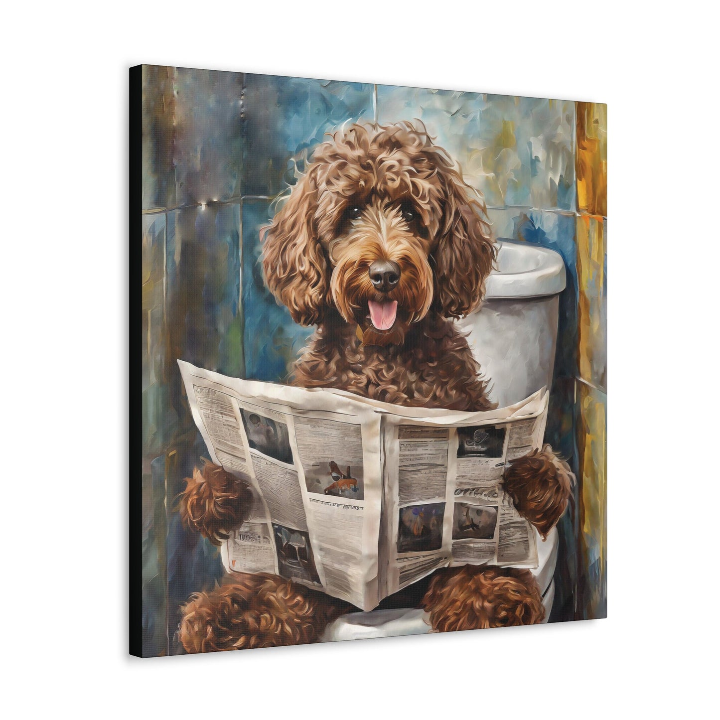 Frameless Canvas Print, Poopin' Doodle, 30x30, 24x24, 20x20, 16x16, Bathroom Picture, Bathroom Art, Gift for Dog Lovers, Dog Art