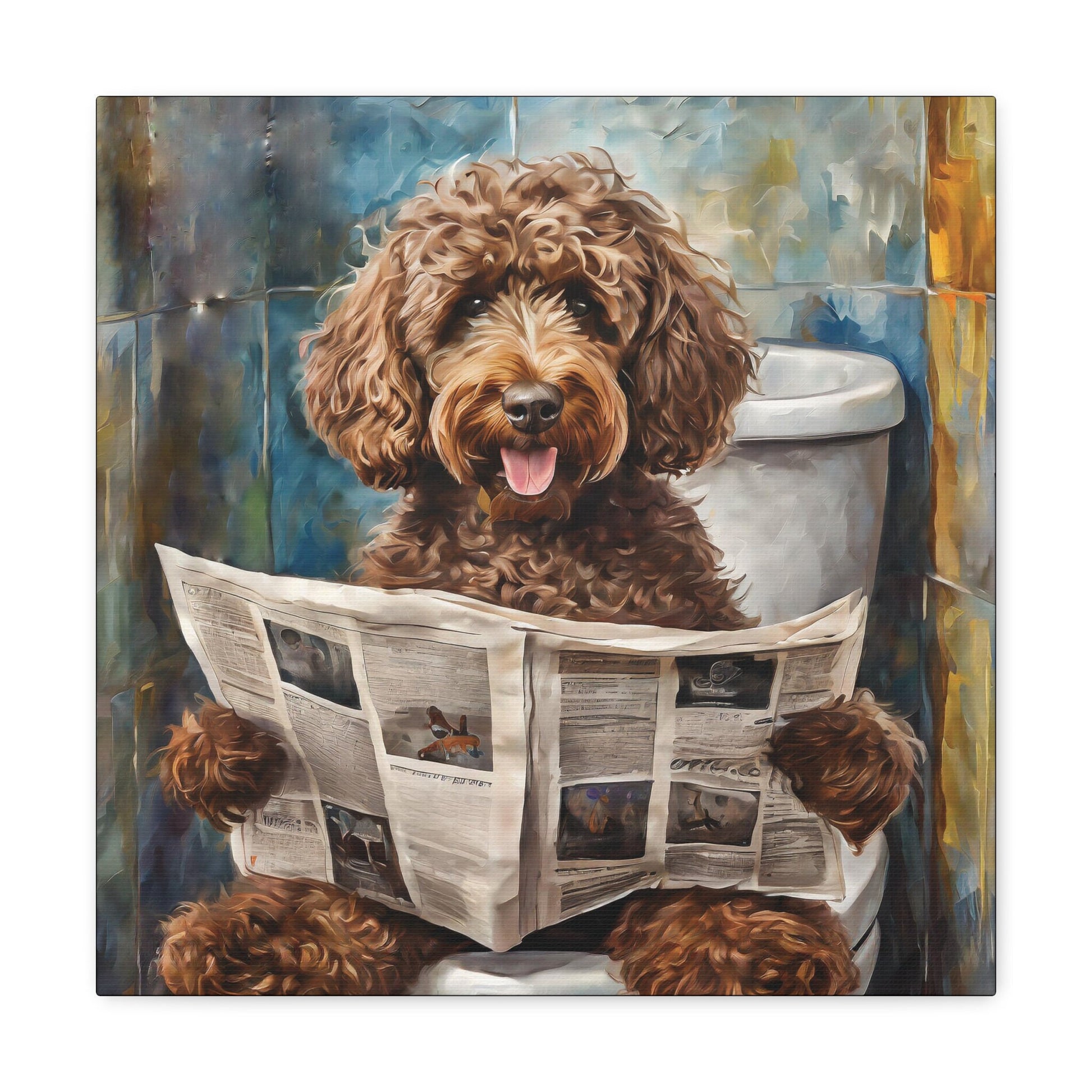 Frameless Canvas Print, Poopin' Doodle, 30x30, 24x24, 20x20, 16x16, Bathroom Picture, Bathroom Art, Gift for Dog Lovers, Dog Art