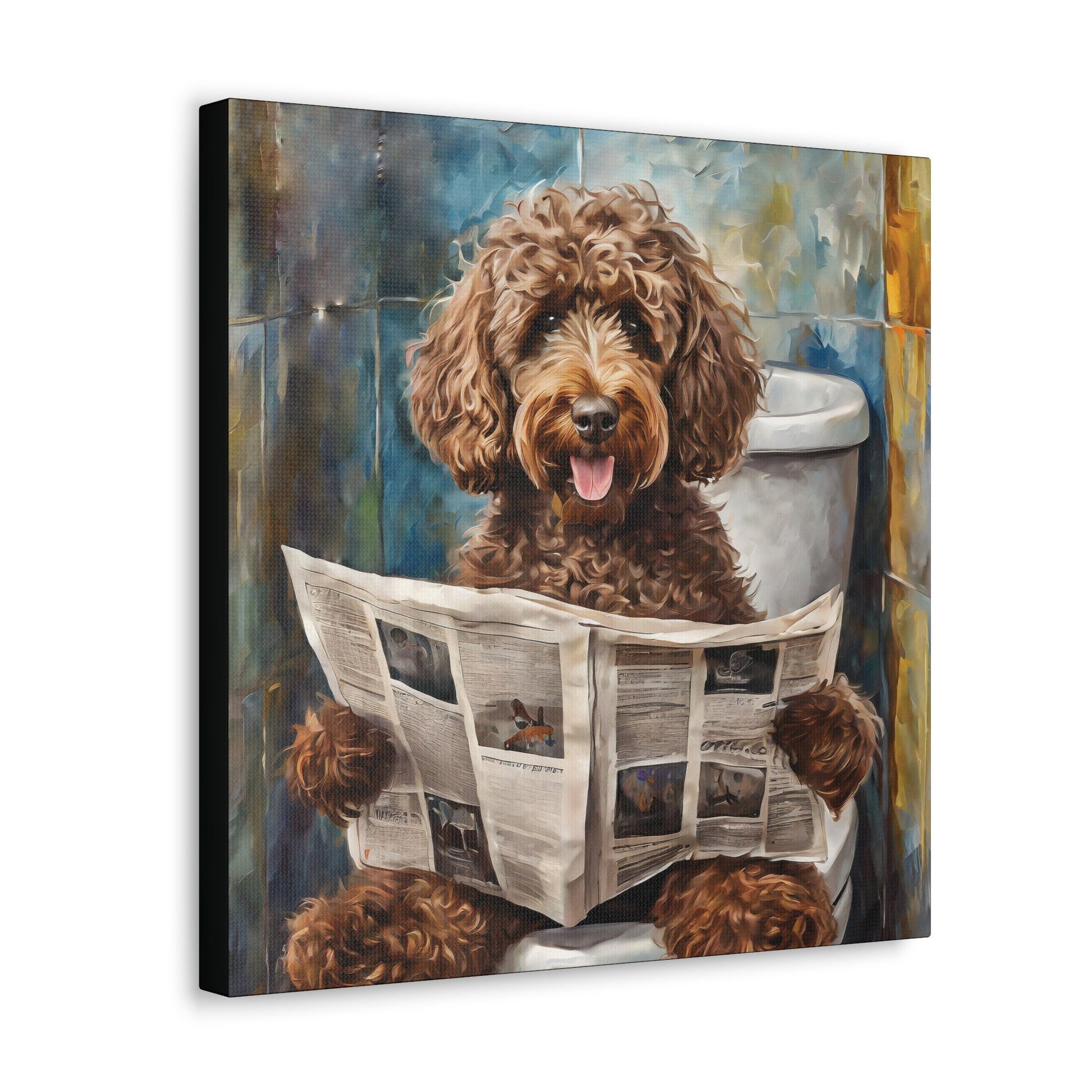 Frameless Canvas Print, Poopin' Doodle, 30x30, 24x24, 20x20, 16x16, Bathroom Picture, Bathroom Art, Gift for Dog Lovers, Dog Art