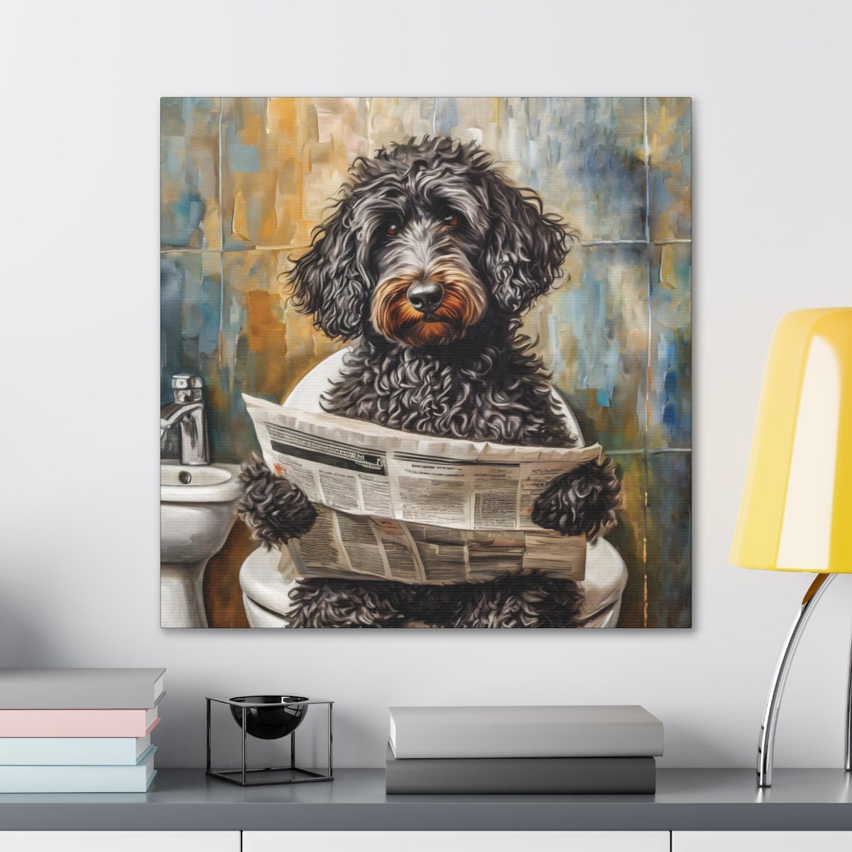 Black Doodle Art, Black Goldendoodle Art, Picture of a Black Doodle, Poopin Doodle, Bathroom Decor, Bathroom Art, Gift for Doodle Lovers