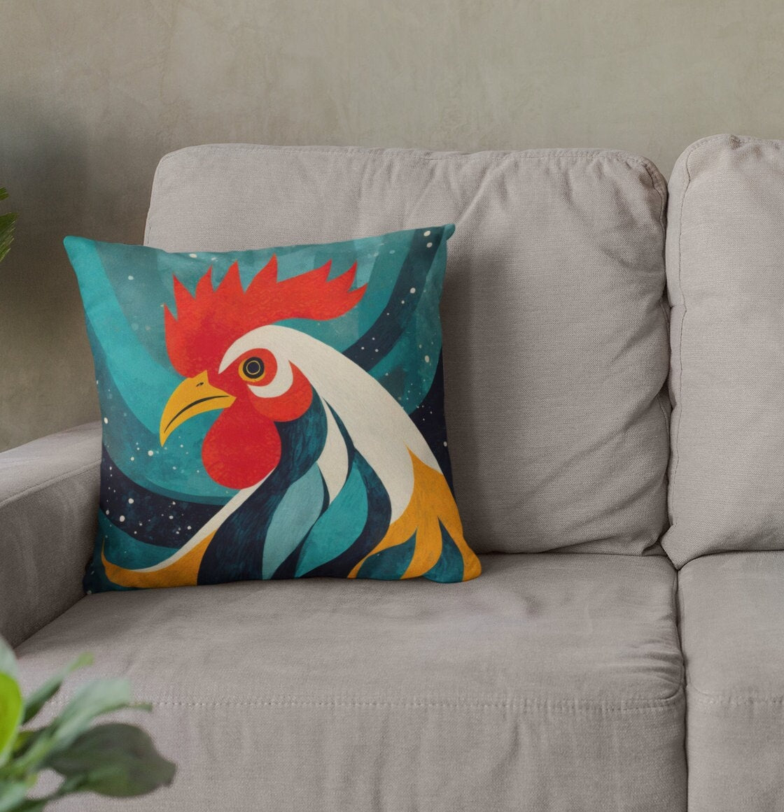 Rooster Throw Pillow Accent Pillows, Decorative Pillows, Throw Pillows for Couch, Pillows, Faux Suede, Soft Pillow, Mid-Century Modern Style