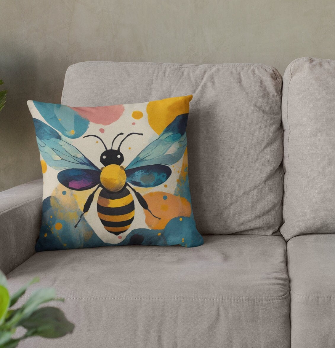 Bee Throw Pillow Accent Pillows, Decorative Pillows, Throw Pillows for Couch, Pillows, Faux Suede, Soft Pillow, Mid-Century Modern Style