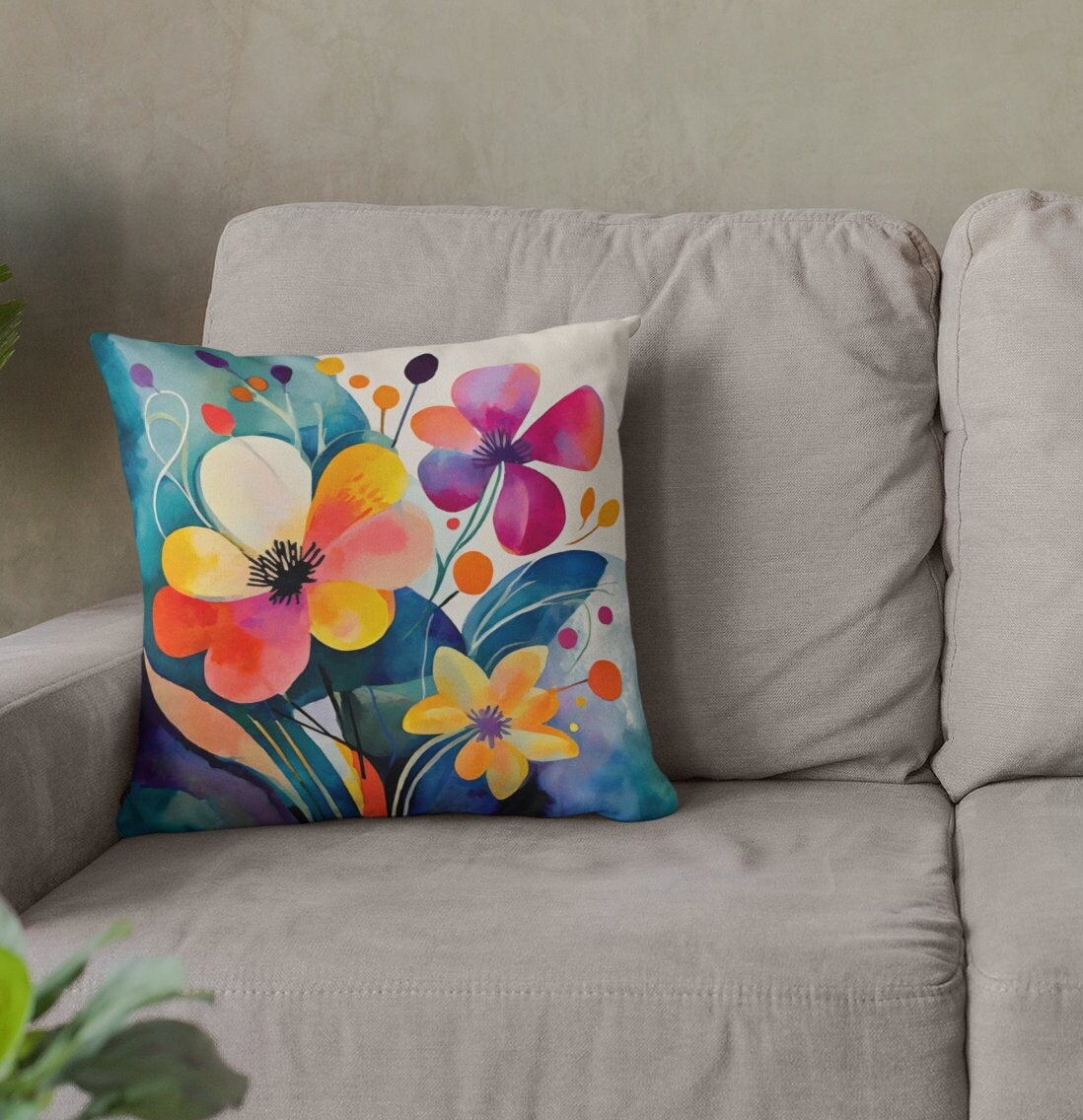 Flower Throw Pillow Accent Pillows, Decorative Pillows, Throw Pillows for Couch, Pillows, Faux Suede, Soft Pillow, Mid-Century Style