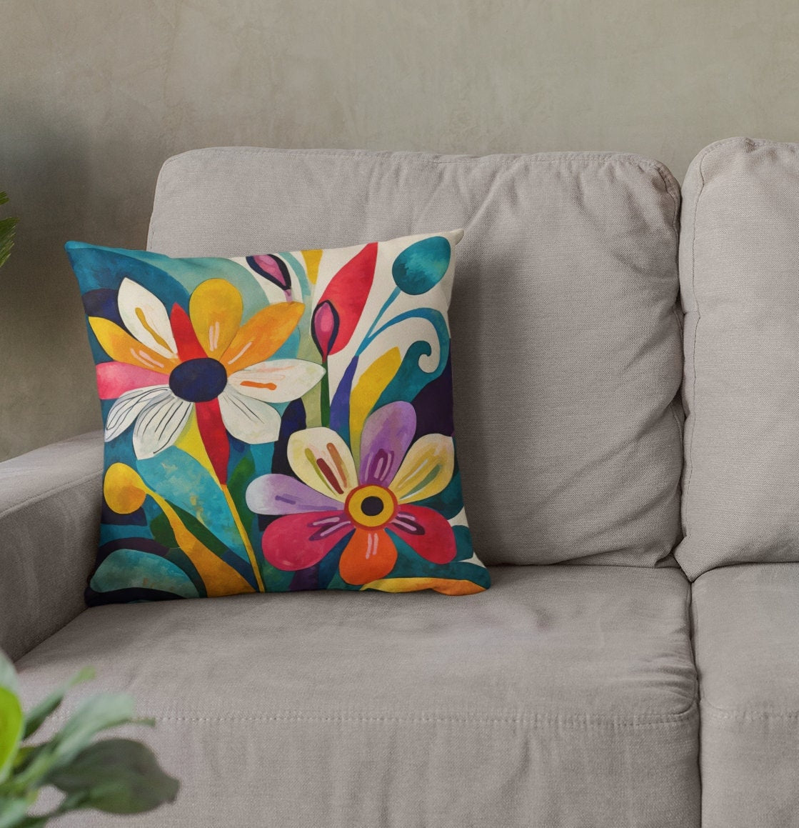 Flower Throw Pillow Accent Pillows, Decorative Pillows, Throw Pillows for Couch, Pillows, Faux Suede, Soft Pillow, Mid-Century Style