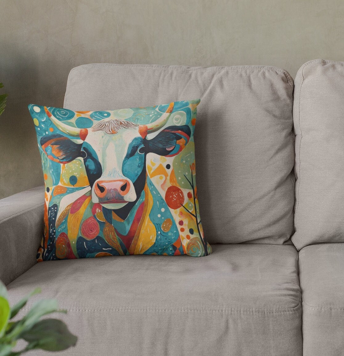 Cow Throw Pillow Accent Pillows, Decorative Pillows, Throw Pillows for Couch, Pillows, Faux Suede, Soft Pillow, Mid-Century Style