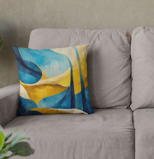 Blue Yellow Throw Pillow Accent Pillows, Decorative Pillows, Throw Pillows for Couch, Pillows, Faux Suede, Soft Pillow, Mid-Century Style