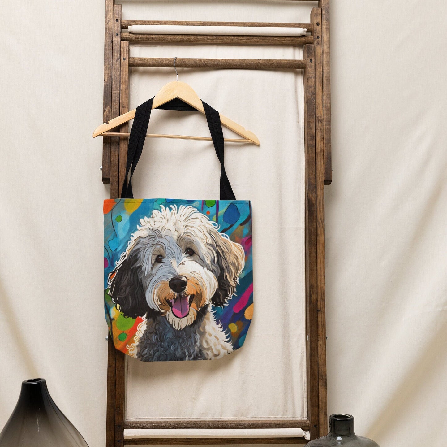 Sheepadoodle Dog Tote Bag, Dog Bag, Canvas Bag, Tote Bag, Reusable Bag, Shopping Bag, Dog Purse, Gift For Her, Gift For Dog Lovers, Dog Gift