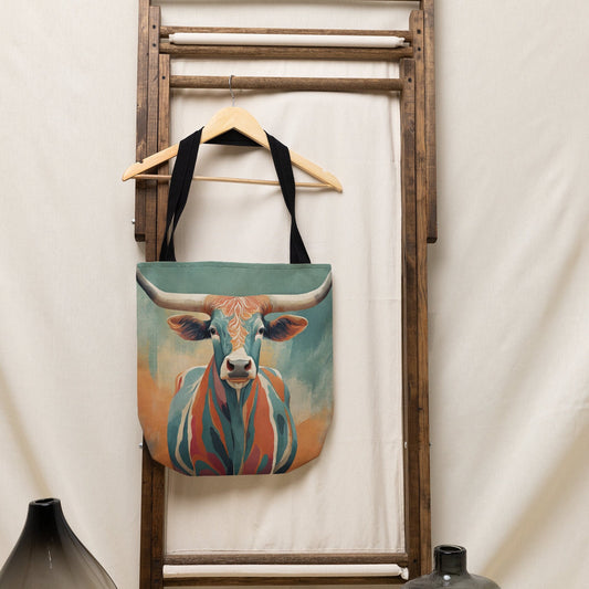 Texas Long Horn Tote Bag, Bag, Canvas Bag, Tote Bag, Reusable Bag, Shopping Bag, Purse, Gift For Her, Gift For Texas Lovers, Texas Gift