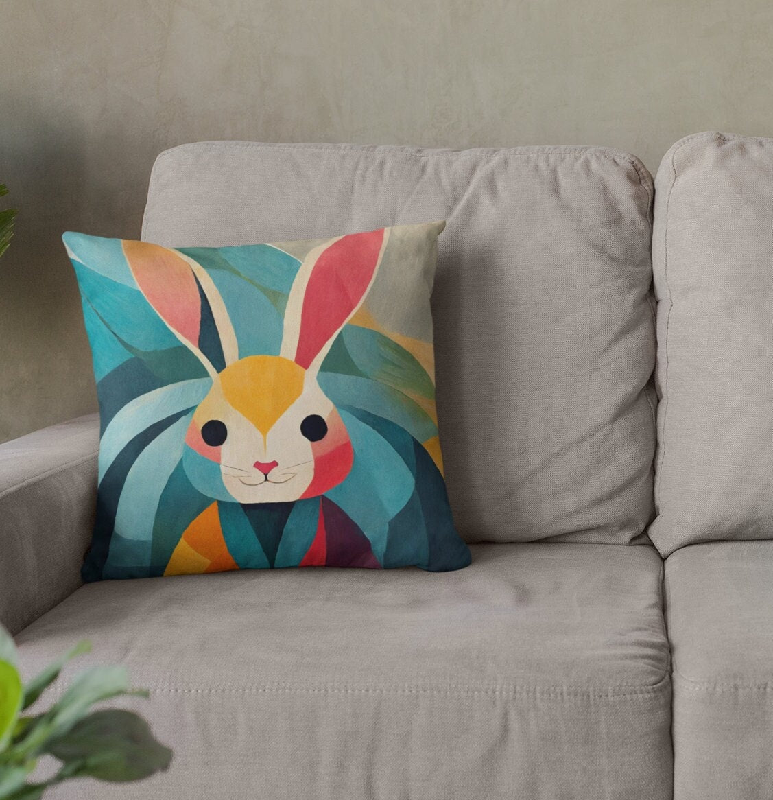 Bunny Rabbit Throw Pillow Accent Pillows, Decorative Pillows, Throw Pillows for Couch, Pillows, Faux Suede, Soft Pillow, Mid-Century Style