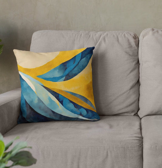 Blue Yellow Throw Pillow Accent Pillows, Decorative Pillows, Throw Pillows for Couch, Pillows, Faux Suede, Soft Pillow, Mid-Century Style