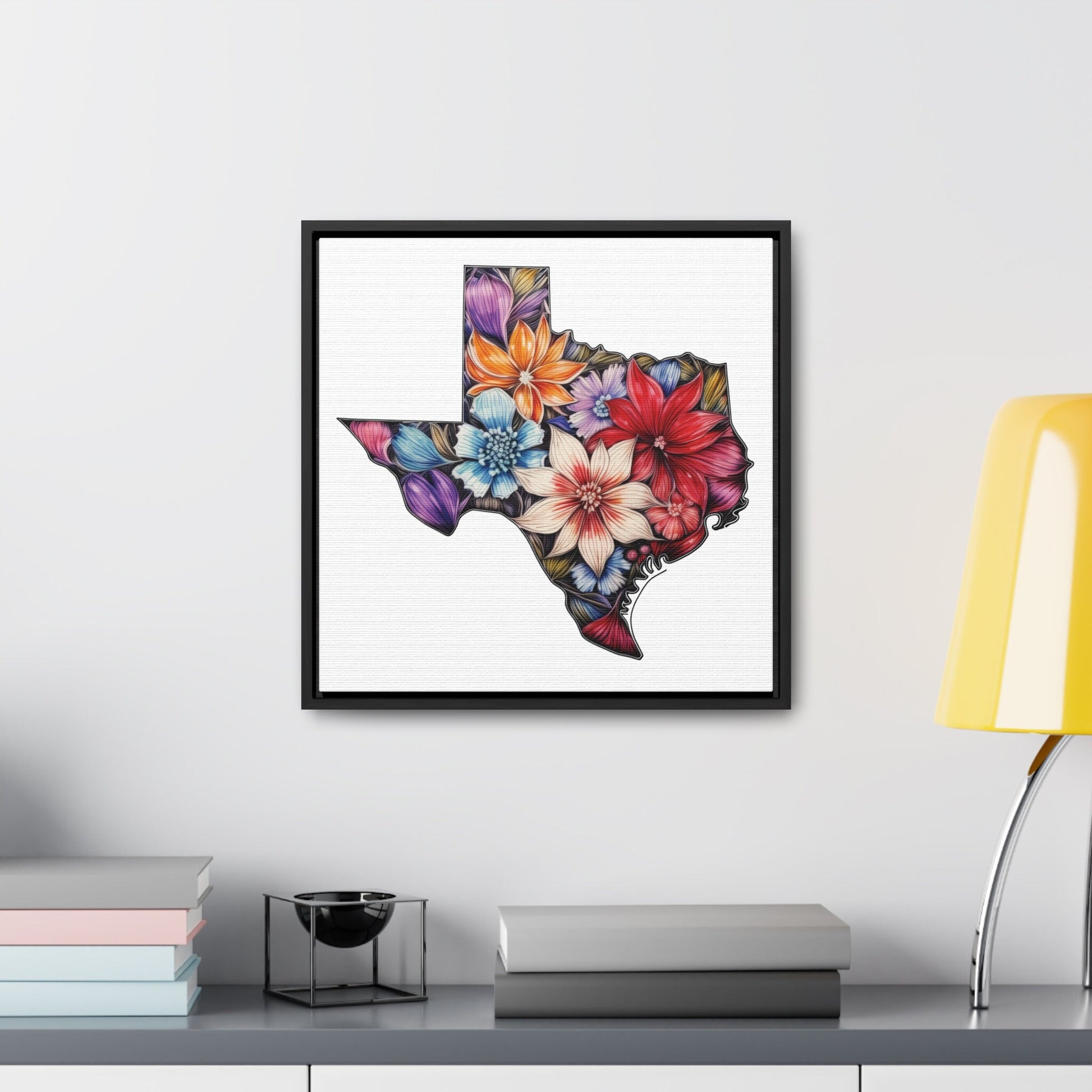 Texas State Floral Art - Framed Canvas Print | Solid White Background | Customizable Size and Frame Color