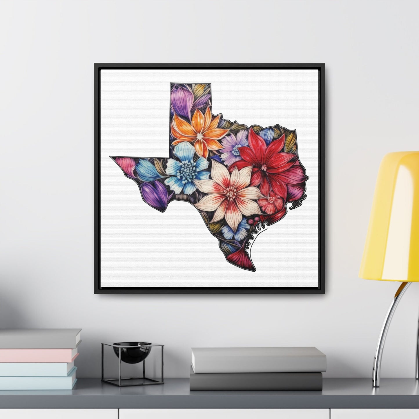 Texas State Floral Art - Framed Canvas Print | Solid White Background | Customizable Size and Frame Color