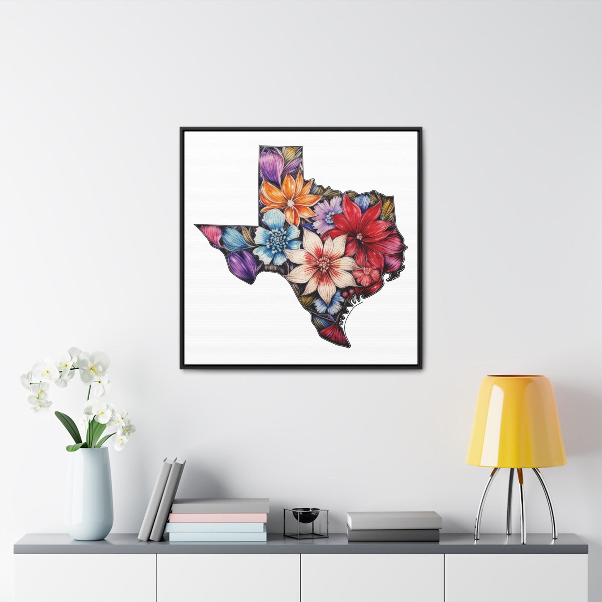 Texas State Floral Art - Framed Canvas Print | Solid White Background | Customizable Size and Frame Color