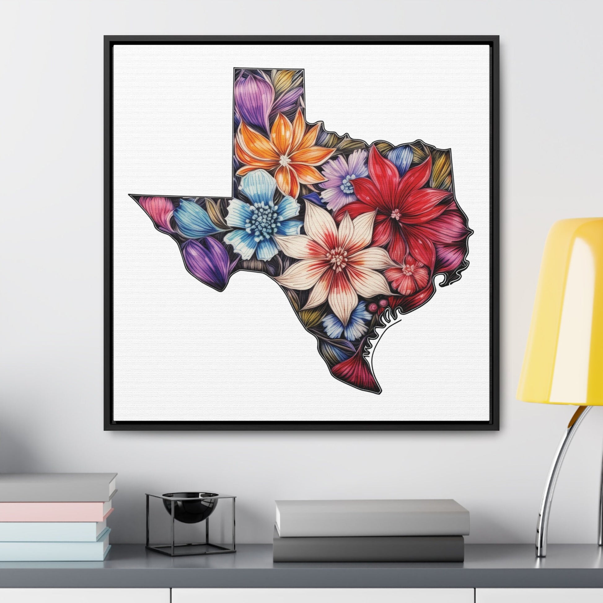 Texas State Floral Art - Framed Canvas Print | Solid White Background | Customizable Size and Frame Color