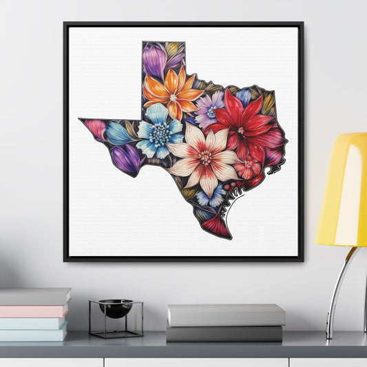 Texas State Floral Art - Framed Canvas Print | Solid White Background | Customizable Size and Frame Color