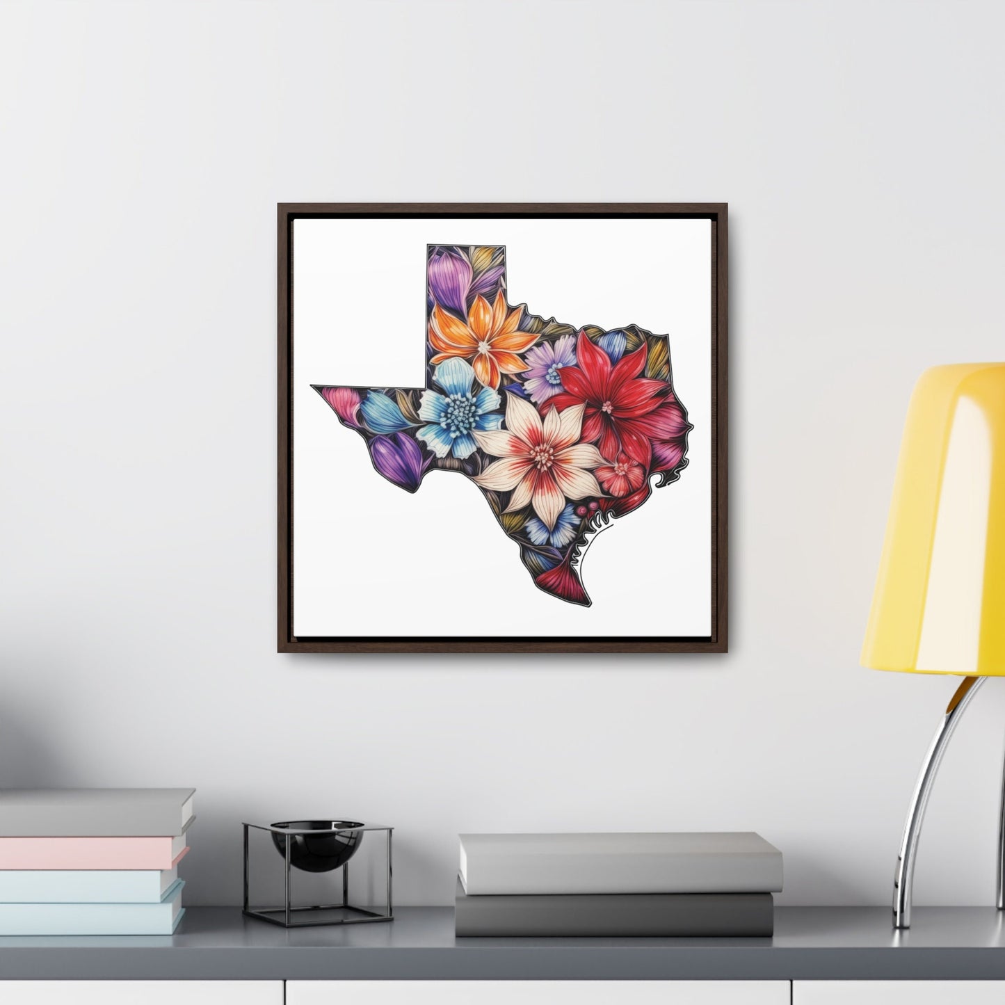 Texas State Floral Art - Framed Canvas Print | Solid White Background | Customizable Size and Frame Color