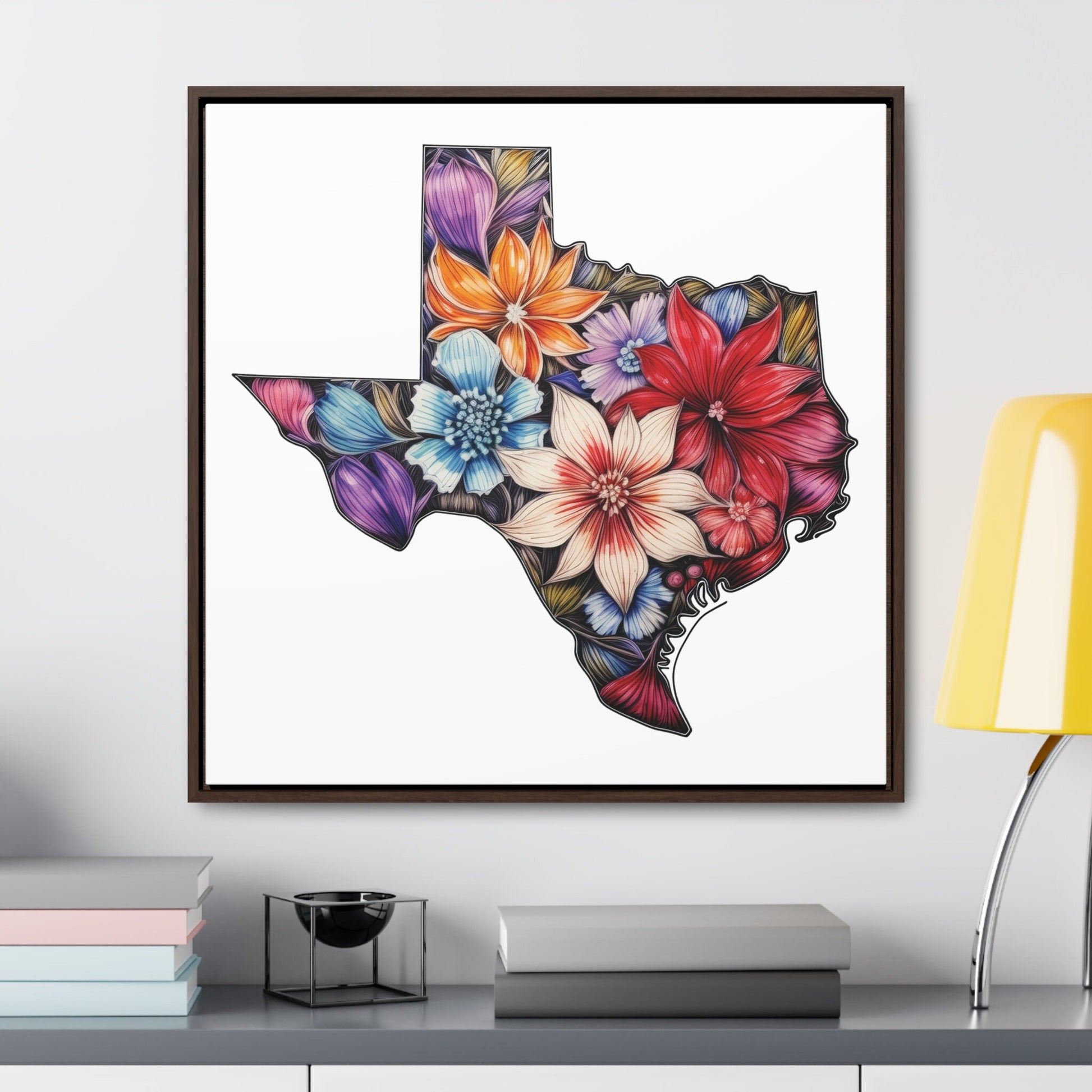 Texas State Floral Art - Framed Canvas Print | Solid White Background | Customizable Size and Frame Color