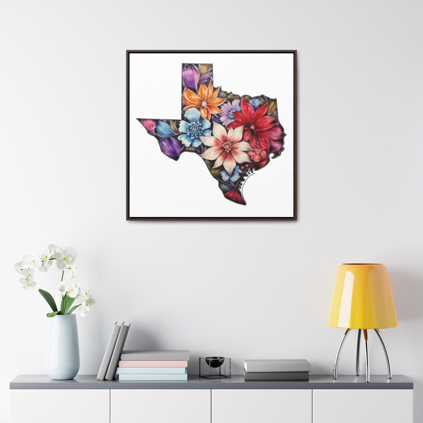 Texas State Floral Art - Framed Canvas Print | Solid White Background | Customizable Size and Frame Color