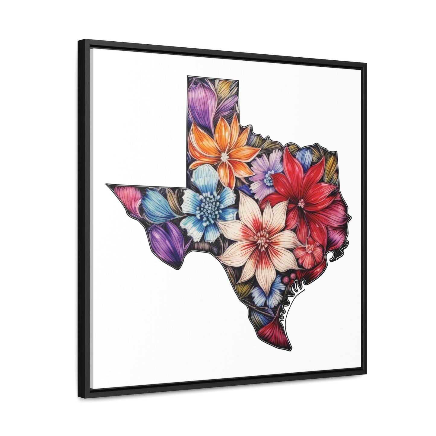 Texas State Floral Art - Framed Canvas Print | Solid White Background | Customizable Size and Frame Color