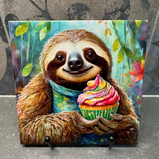 8 Designs! Cupcake Sloth, Trivet for Hot Dishes, 6"x6" Hot Plate, Sloth Decor. Sloth Art. Sloth gifts. Gifts for sloth lovers. Funny gifts.